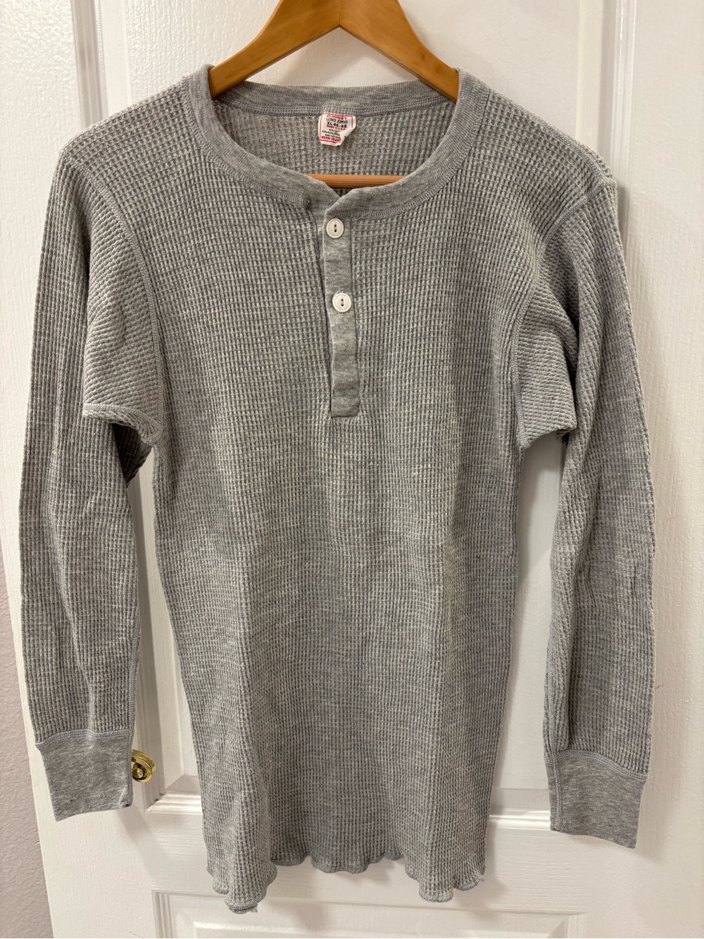 Vintage J. E. Morgan’s Long Johns Gray Waffle Henley Thermal Long Sleeve Shirt